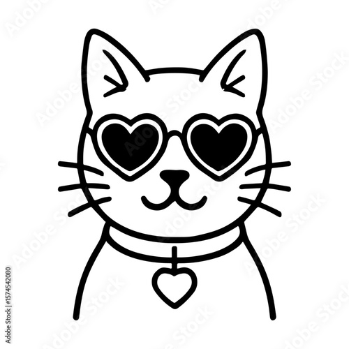 Cool Cat Wearing Heart Shaped Sunglasses Icon Vector - Stylish Pet Fashion