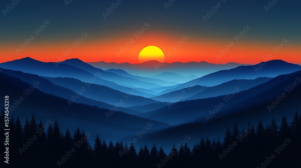 Obraz premium Dramatic sunset over a range of mountains.