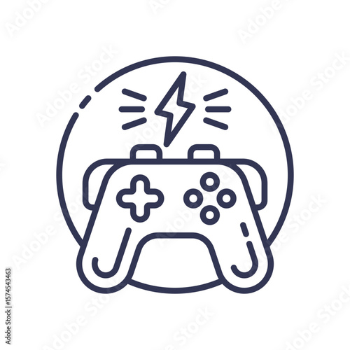 A gamepad icon with a lightning bolt, symbolizing high-speed interaction and responsive controls. Represents fast-paced gaming, esports, and powerful performance.
