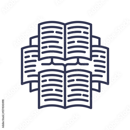 An icon of multiple open books, representing the vast text corpus and knowledge base used for training a Large Language Model (LLM) and its extensive data processing capabilities.