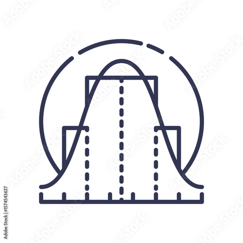 Icon of a normal distribution curve over a histogram, symbolizing Bayesian learning. It represents updating prior beliefs with data to form a posterior probability distribution.