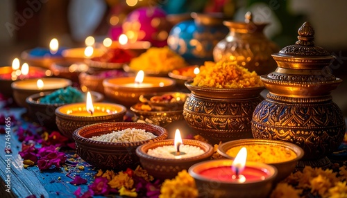 Indian ceremony with candles and bowls
