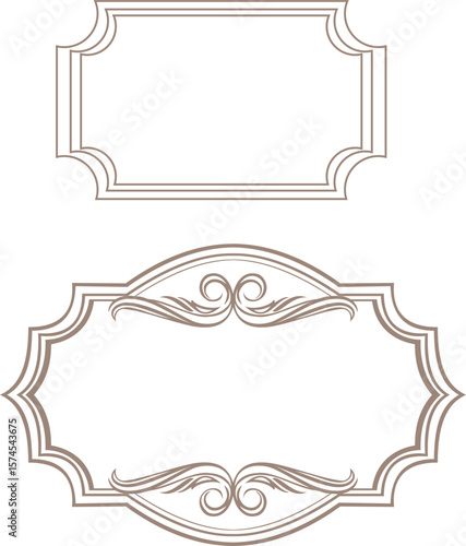 A set of two sophisticated decorative frames in a light color, perfect for enhancing invitations, certificates, or any elegant design project. The ornate details add a touch of refinement.