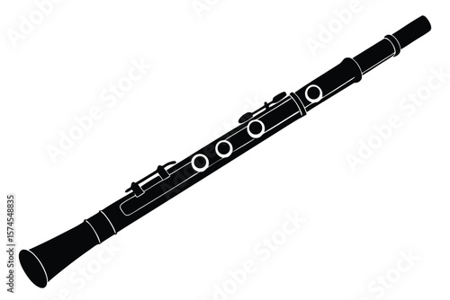 Black silhouette of a clarinet on a white background