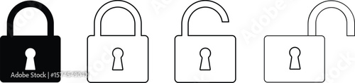 Lock icon. locked and unlocked black outline icon set for app, ui, ux, and website. vector illustration on transparent background.
