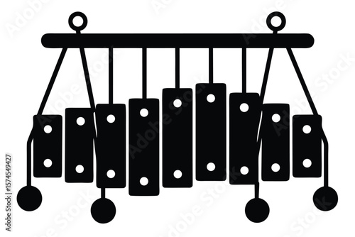 Simple black and white icon of a hanging xylophone musical instrument