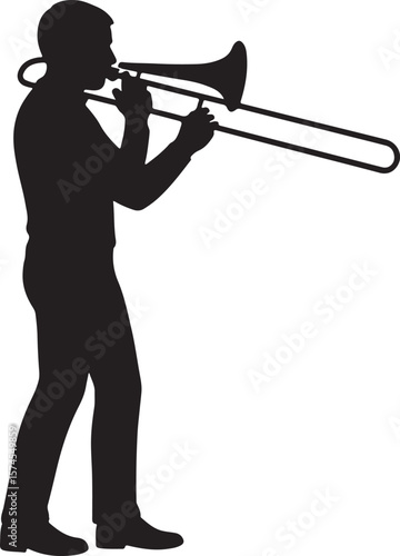 Trombone Player Silhouette Musician with Brass Instrument