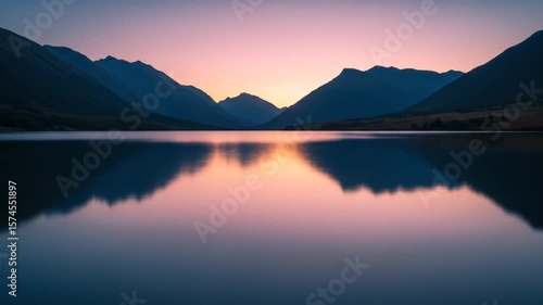 Wallpaper Mural Tranquil Lake Reflection at Sunset: Mountain Silhouette and Calm Water Video Torontodigital.ca