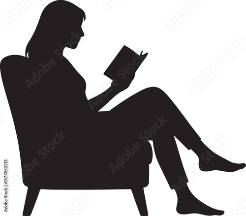 Reading Woman Silhouette in Cozy Chair with Book