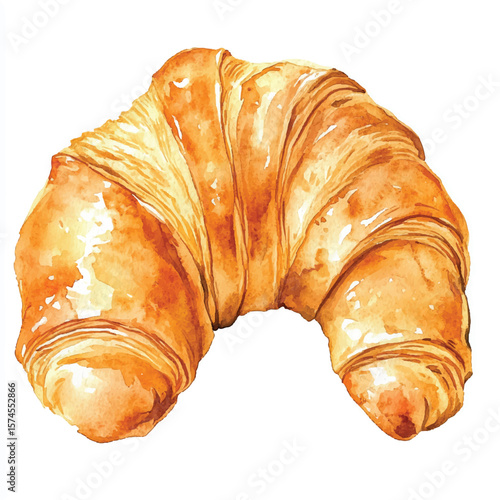 Watercolor Croissant Depicting Flaky Layers and Golden Brown Crust (1)