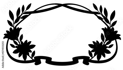 Easter floral silhouette frame with lilies and ribbons, holiday decoration