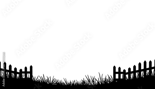 Easter silhouette with picket fence and grass, holiday garden theme copyspace