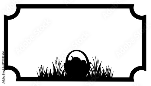 Silhouette Thanksgiving frame with harvest basket and foliage, festive copyspace