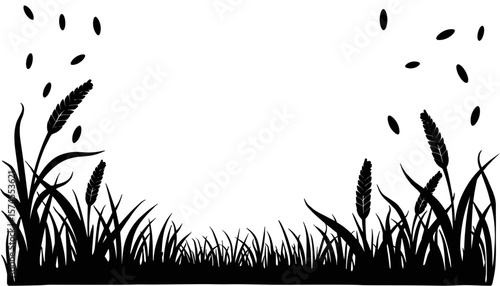 Silhouette of falling grain seeds with wheat frame, Thanksgiving harvest abundance