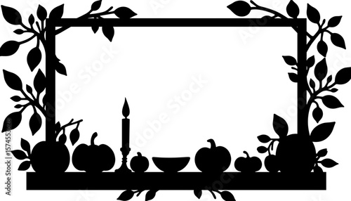 Thanksgiving silhouette frame with candle and pumpkins, festive holiday decor