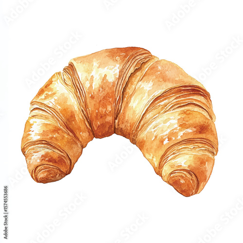 Watercolor Croissant Flaky GoldenBrown Pastry with Detailed Layers