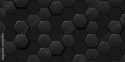 Close-up of black background texture,macro black background texture,Seamless pattern of texture silver or stainless steel hexagon for background. Abstract, Art and Close up object concept