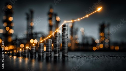 A graph showing a sharp increase in raw material costs for synthetic rubber, with a blurred background of a chemical plant, illustrating supply chain pressures, stark lighting, cinematic,