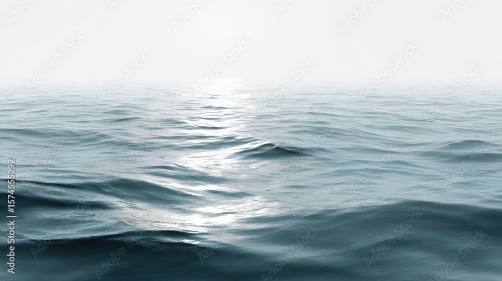 Fototapeta premium Serene Ocean Water Surface Calm Beach Scene with Gentle Waves and Sunlight Reflecting on the Water at Dawn