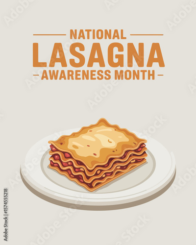 National Lasagna Awareness Month Cartoon Food Illustration