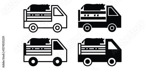 Cattle Truck Icons Black and White Color Vector Design Illustration Set