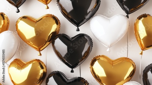 Elegant Heart-Shaped Balloons: Gold, Black, and White