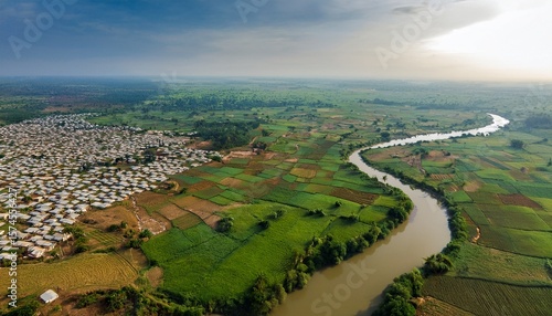 aerial view of duku tarasa gwandu ridge area with scenic farmland and a river birnin kebbi kebbi nigeria
