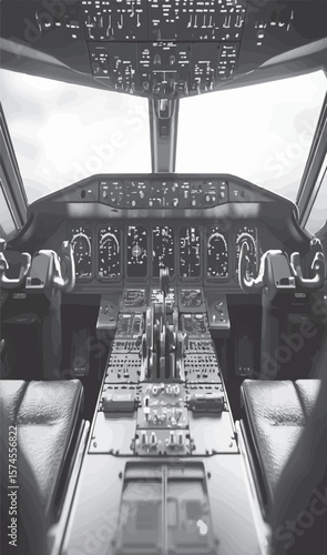 Stylized image of plane cockpit  black and white vector