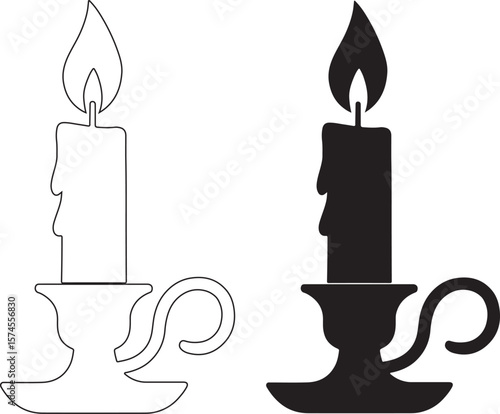 Burning Candle Silhouette Flame Light Illustration on White