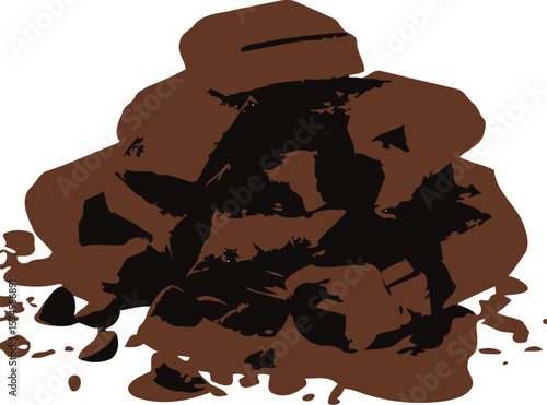 Abstract illustration of dark brown chocolate chunks and chips piled on a white background vector