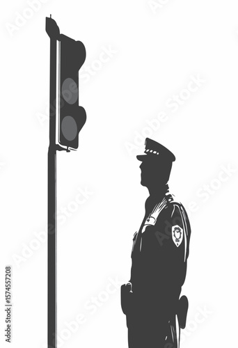 Stylized image of wings traffic light and police  black and white vector