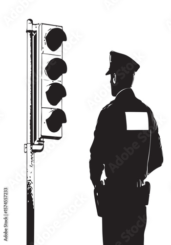 Stylized image of wings traffic light and police  black and white vector