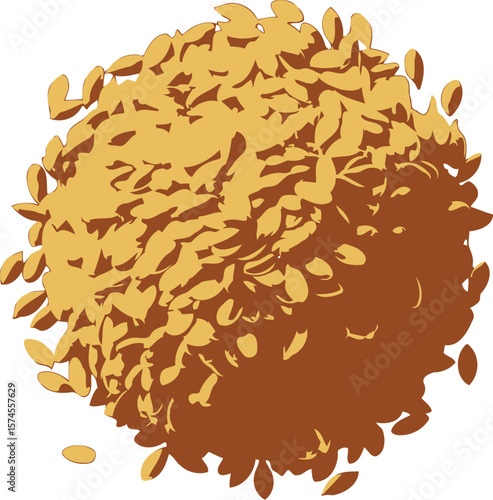 Illustration of a Pile of Golden Flaxseeds with Brown Shadows on a White Background vector