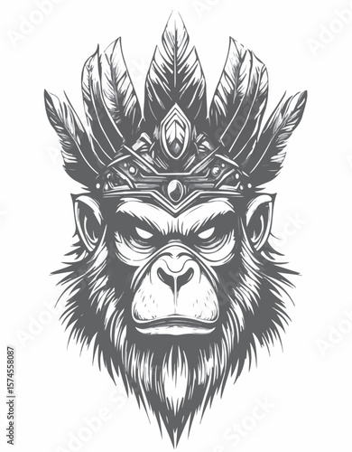 Stylized image of monkey king  black and white vector