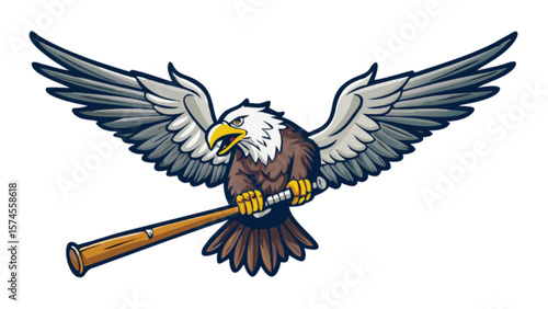 Eagle baseball mascot vector art illustration with bat for sports team logo design and graphic needs