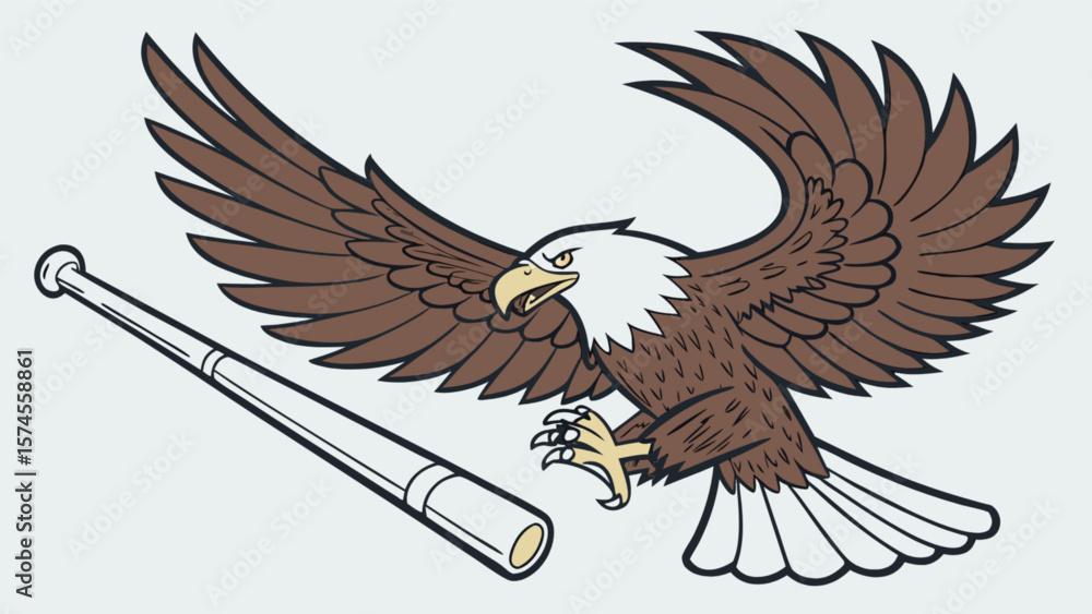 Obraz premium American bald eagle swooping with baseball bat vector illustration sports team mascot design graphic art