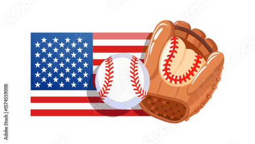 American baseball sport with baseball glove and ball featuring the united states flag design art
