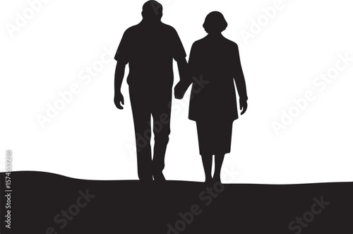 old couple walking silhouette vector illustration design