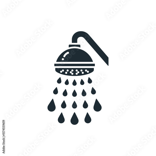 Modern showerhead pouring water in a minimalist bathroom setting with clean lines and light colors