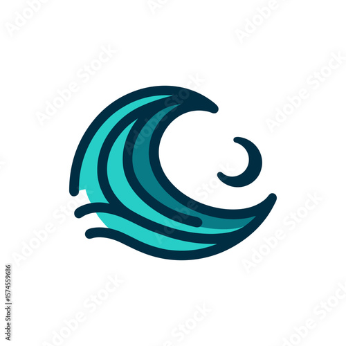 Stylized wave illustration with a sun, representing ocean dynamics and tranquility