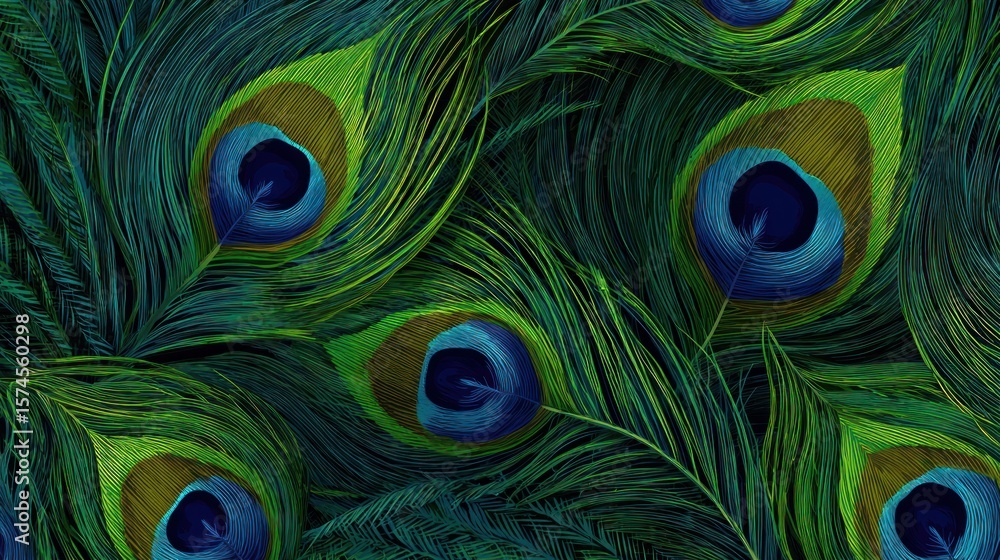 Fototapeta premium Peacock feather pattern close-up