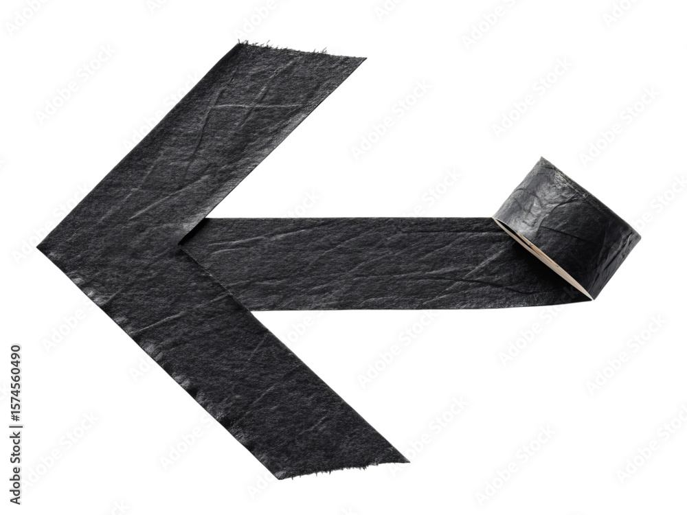 Fototapeta premium Black gaffer tape shaped into a left arrow pointing left isolated on transparent background