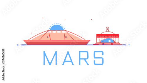 Mars exploration concept art with futuristic buildings and space travel illustration for science fiction fans