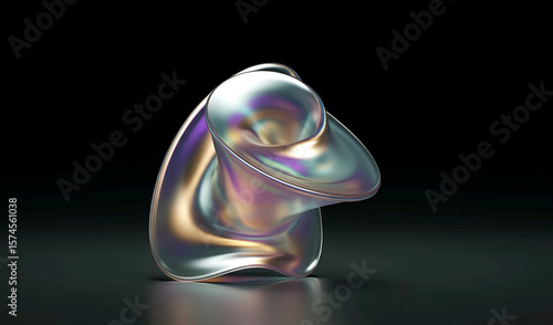 Iridescent Elegance: Abstract Minimalist 3D Glass Form on Clean Background.