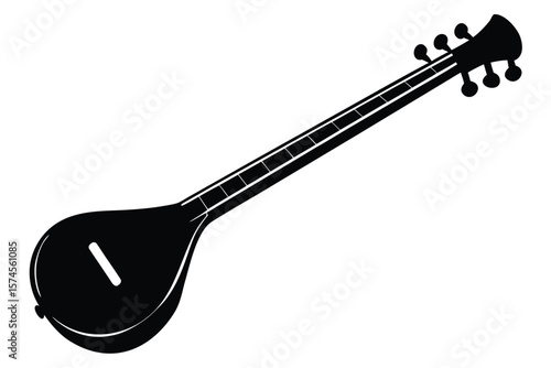 Black silhouette of a traditional indian sitar musical instrument