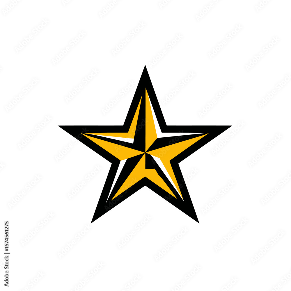 Fototapeta premium Golden star shines centrally over simple white backdrop design