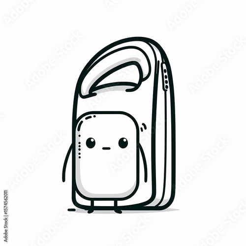 Cute Cartoon Backpack Character with Simple, Clean Black and White Style