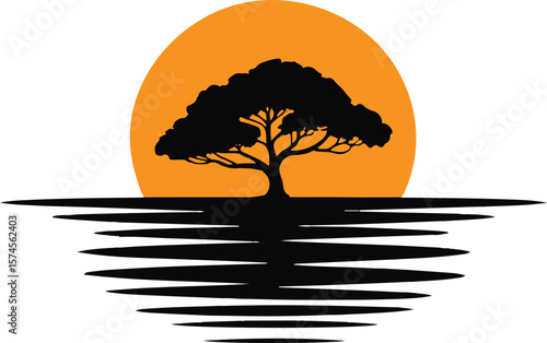 sunset with tree silhouette vector illustration design