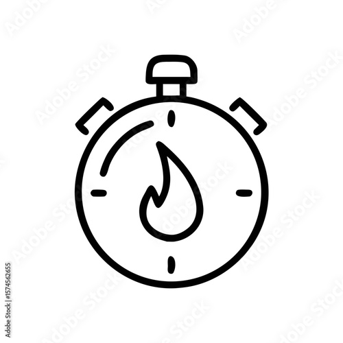 Stopwatch with Fire Icon Speed Timer Outline Vector Illustration
