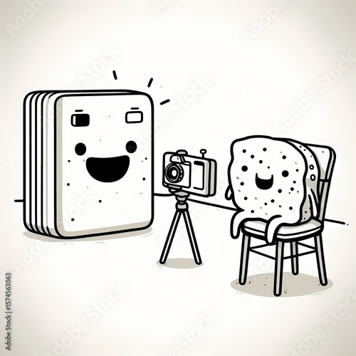 Cute Bread & Camera Characters: Taking a Photo Illustration